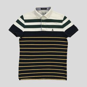 Bean Pole Navy Green Striped Preppy Short Sleeve Polo Shirt Size 95 S